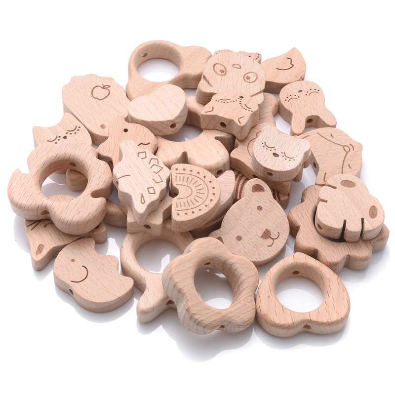 Baby Products Natural - 10Pcs Natural Beech Wooden Beads Cat